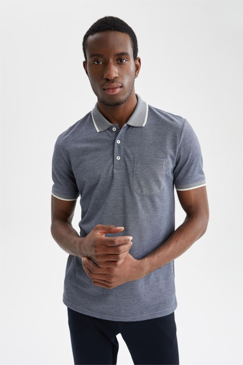 Мужчины Темно-голубой Футболка-поло стандартного кроя с поло воротником для мужчин