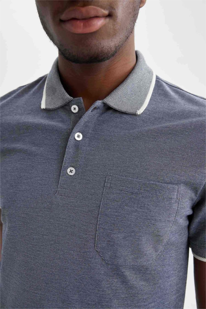 Мужчины Темно-голубой Футболка-поло стандартного кроя с поло воротником для мужчин