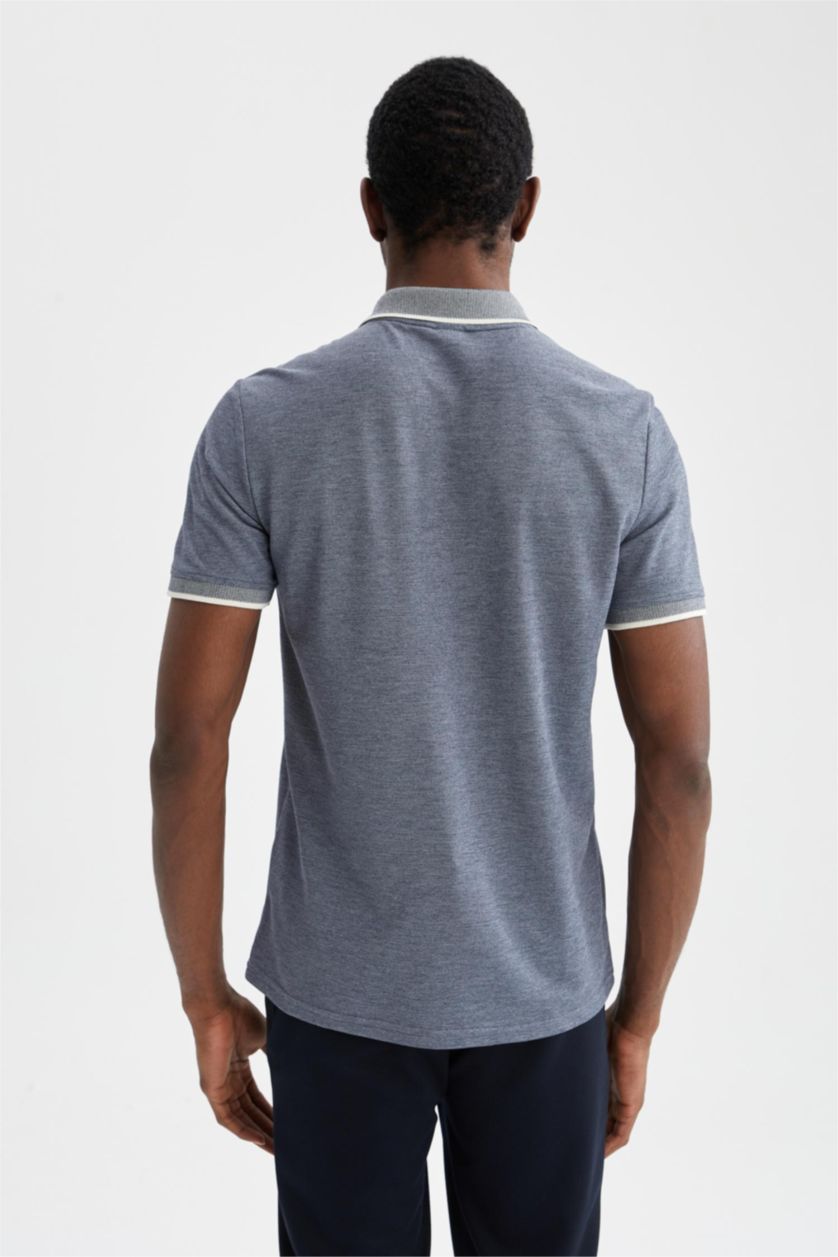 Мужчины Темно-голубой Футболка-поло стандартного кроя с поло воротником для мужчин