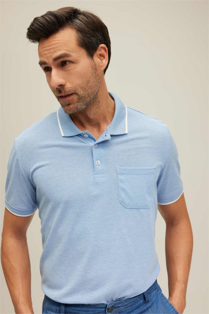 Мужчины Голубрй Regular Fit Pique Short Sleeve Polo T-Shirt