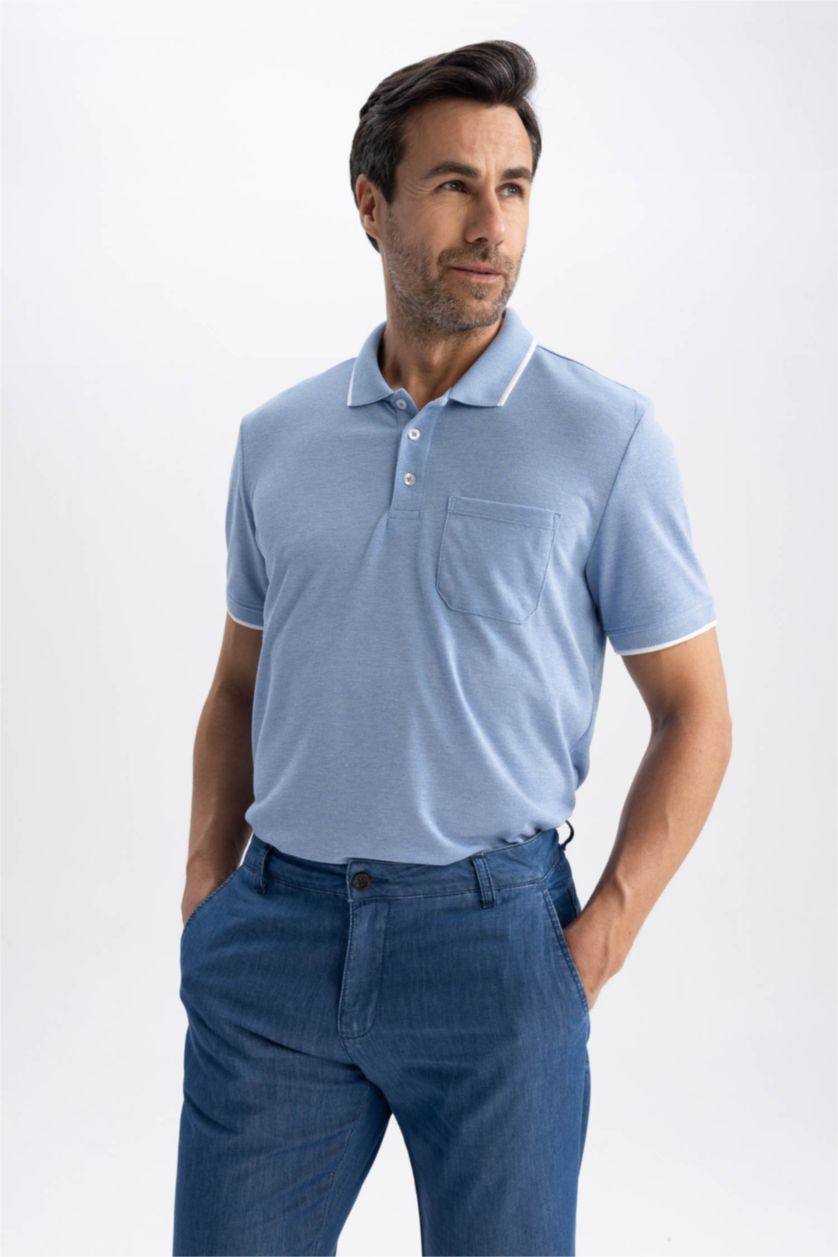 Мужчины Голубрй Regular Fit Pique Short Sleeve Polo T-Shirt