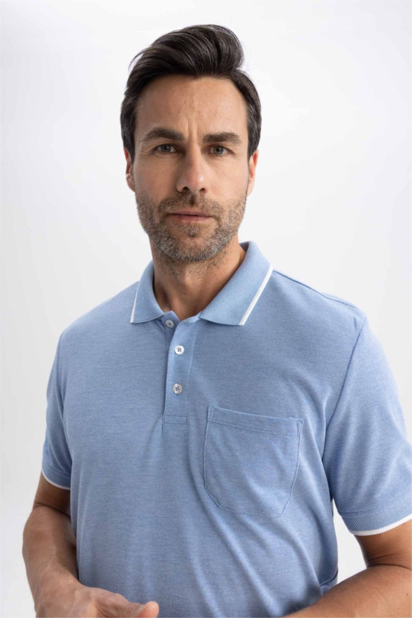 Мужчины Голубрй Regular Fit Pique Short Sleeve Polo T-Shirt