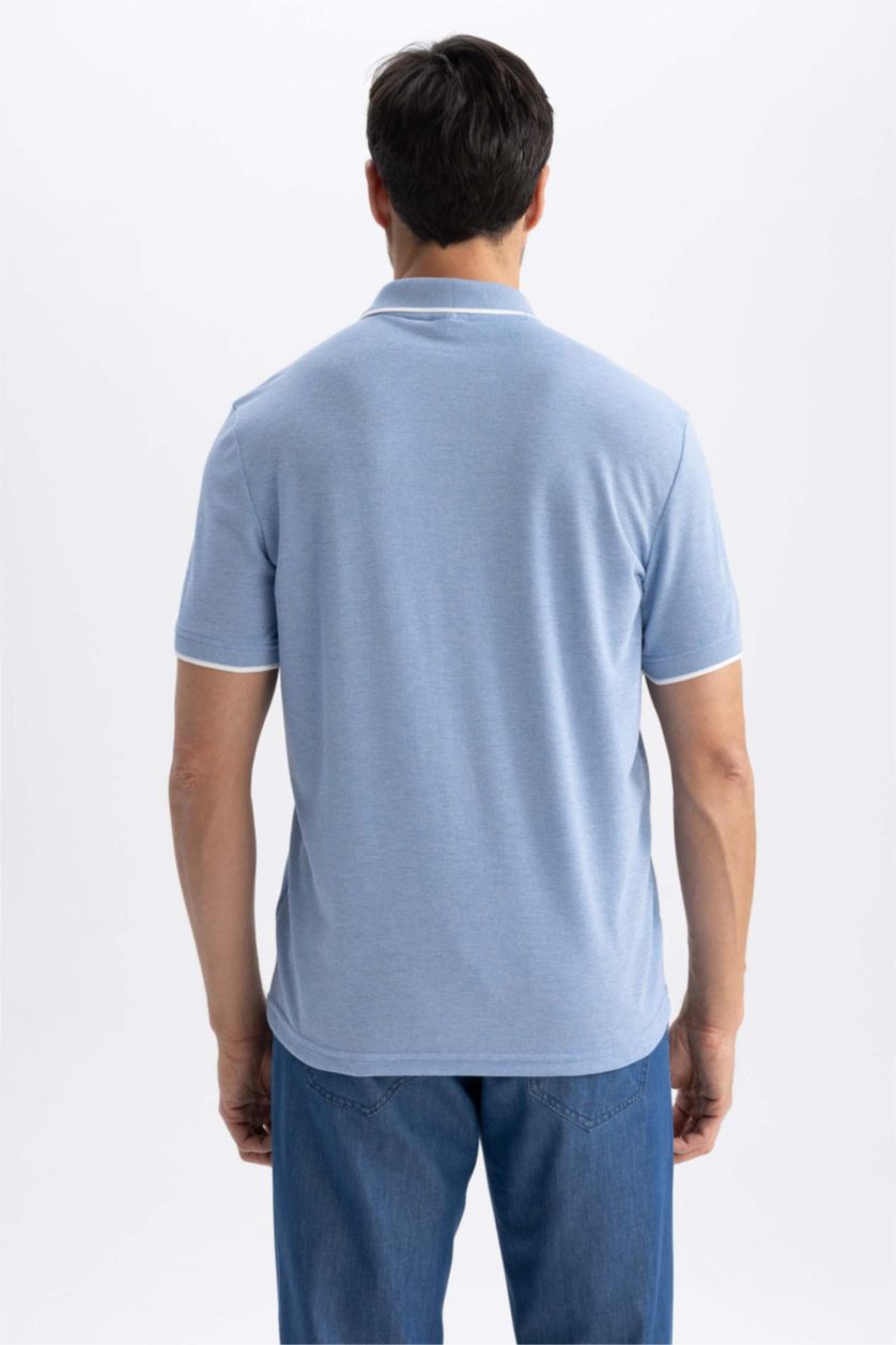 Мужчины Голубрй Regular Fit Pique Short Sleeve Polo T-Shirt