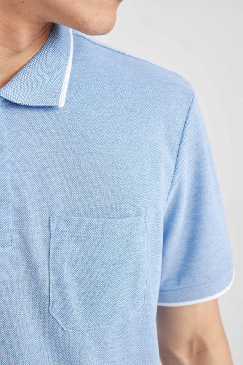 Мужчины Голубрй Regular Fit Pique Short Sleeve Polo T-Shirt