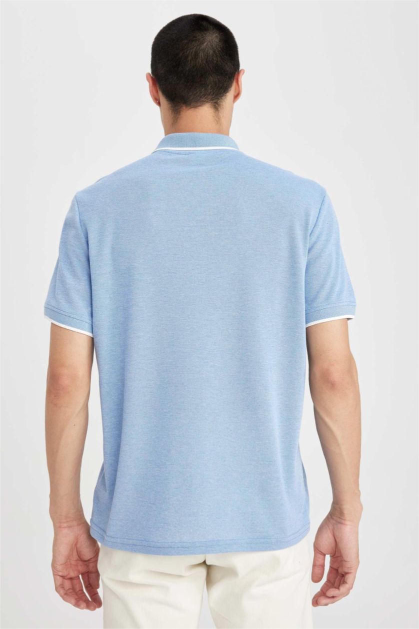 Мужчины Голубрй Regular Fit Pique Short Sleeve Polo T-Shirt