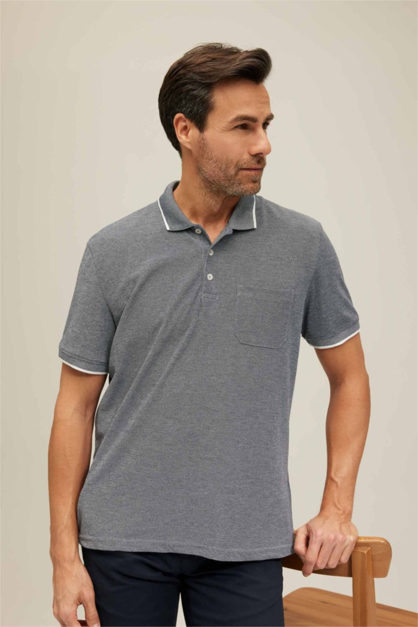 رجالي كحلي تي شيرت بولو بيكة بقصة عادية