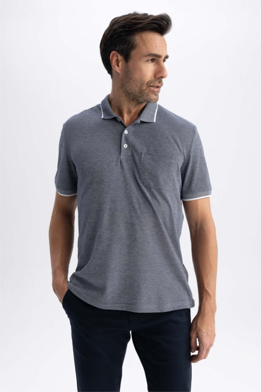 رجالي كحلي تي شيرت بولو بيكة بقصة عادية