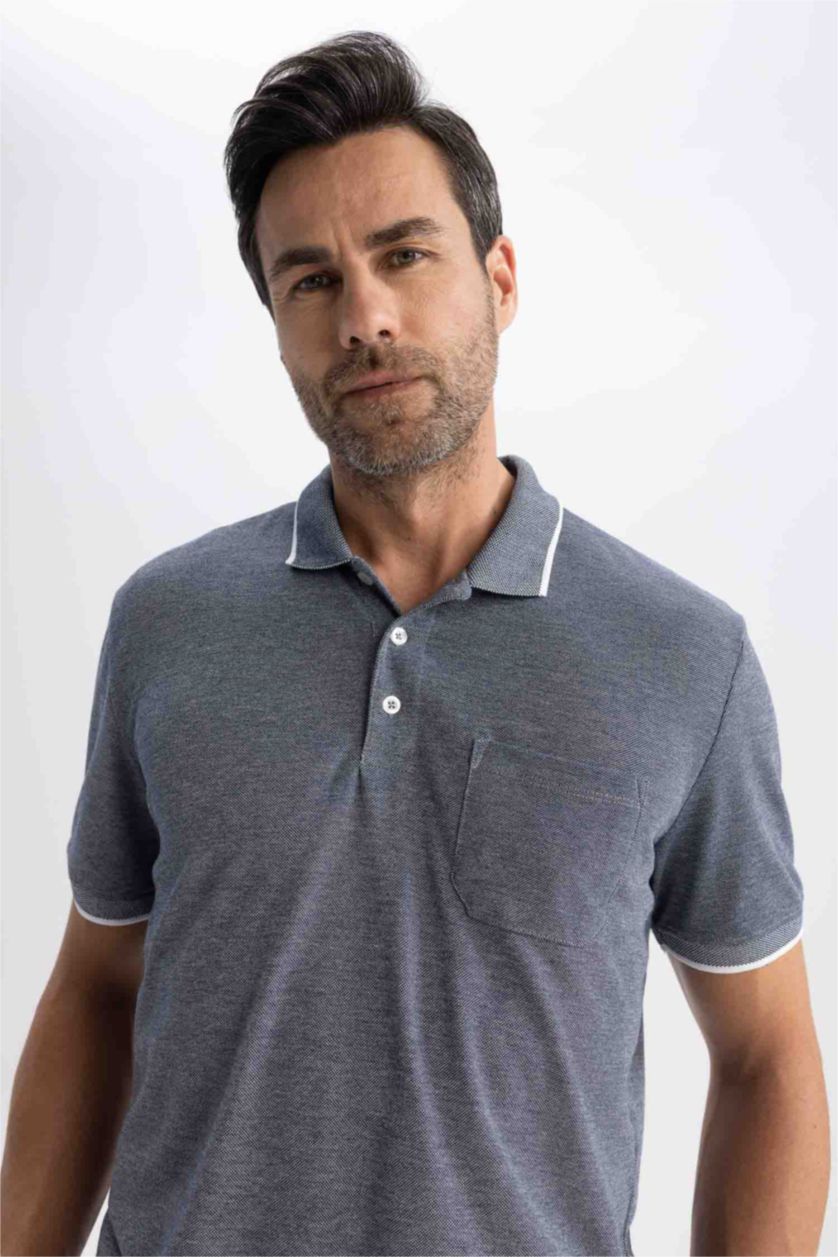 رجالي كحلي تي شيرت بولو بيكة بقصة عادية