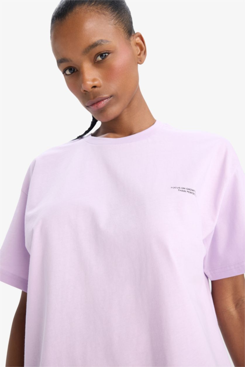 Woman Lilac DeFactoFit Oversize Fit Crew Neck Short Sleeve T-Shirt