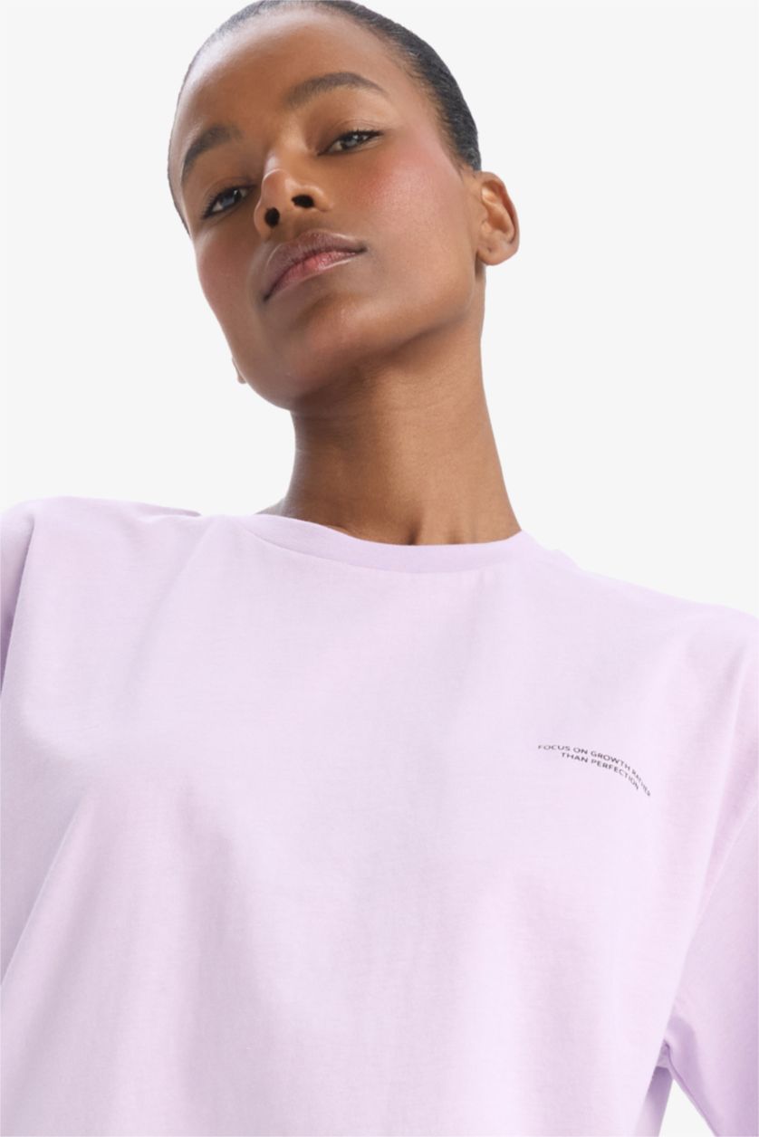 Woman Lilac DeFactoFit Oversize Fit Crew Neck Short Sleeve T-Shirt