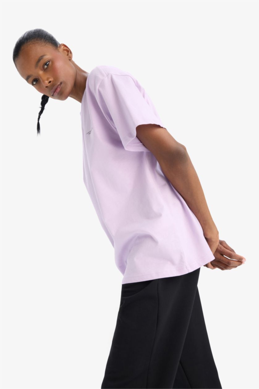 Woman Lilac DeFactoFit Oversize Fit Crew Neck Short Sleeve T-Shirt