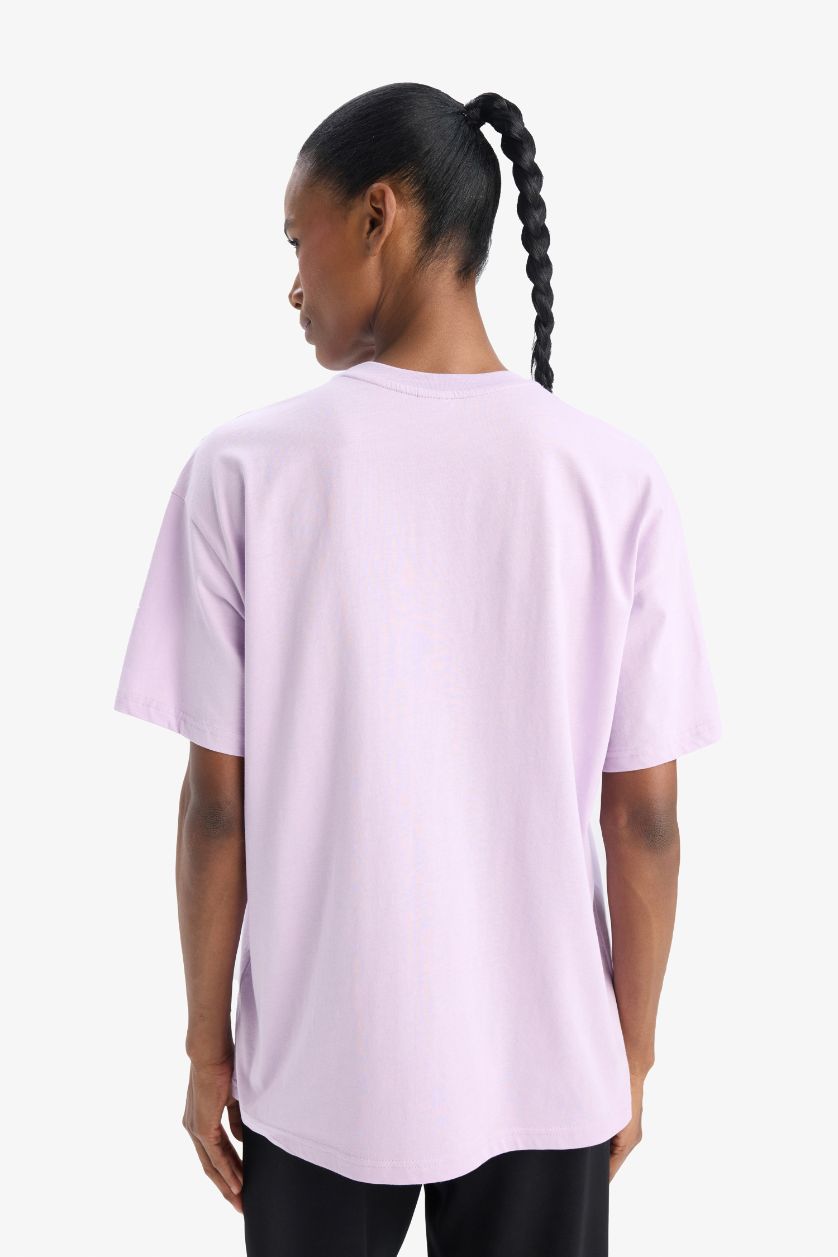 Woman Lilac DeFactoFit Oversize Fit Crew Neck Short Sleeve T-Shirt