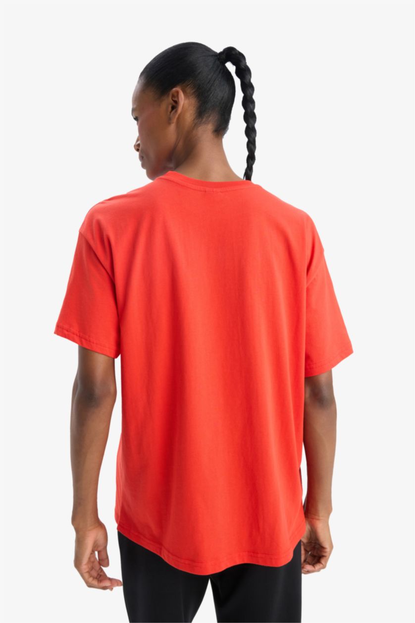 Woman Red DeFactoFit Oversize Fit Crew Neck T-Shirt
