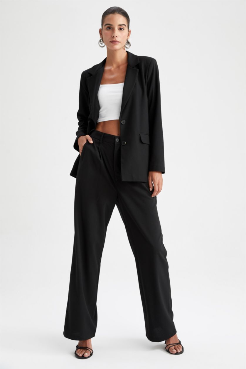 FEMME Noir Pantalon palazzo taille haute à jambe large