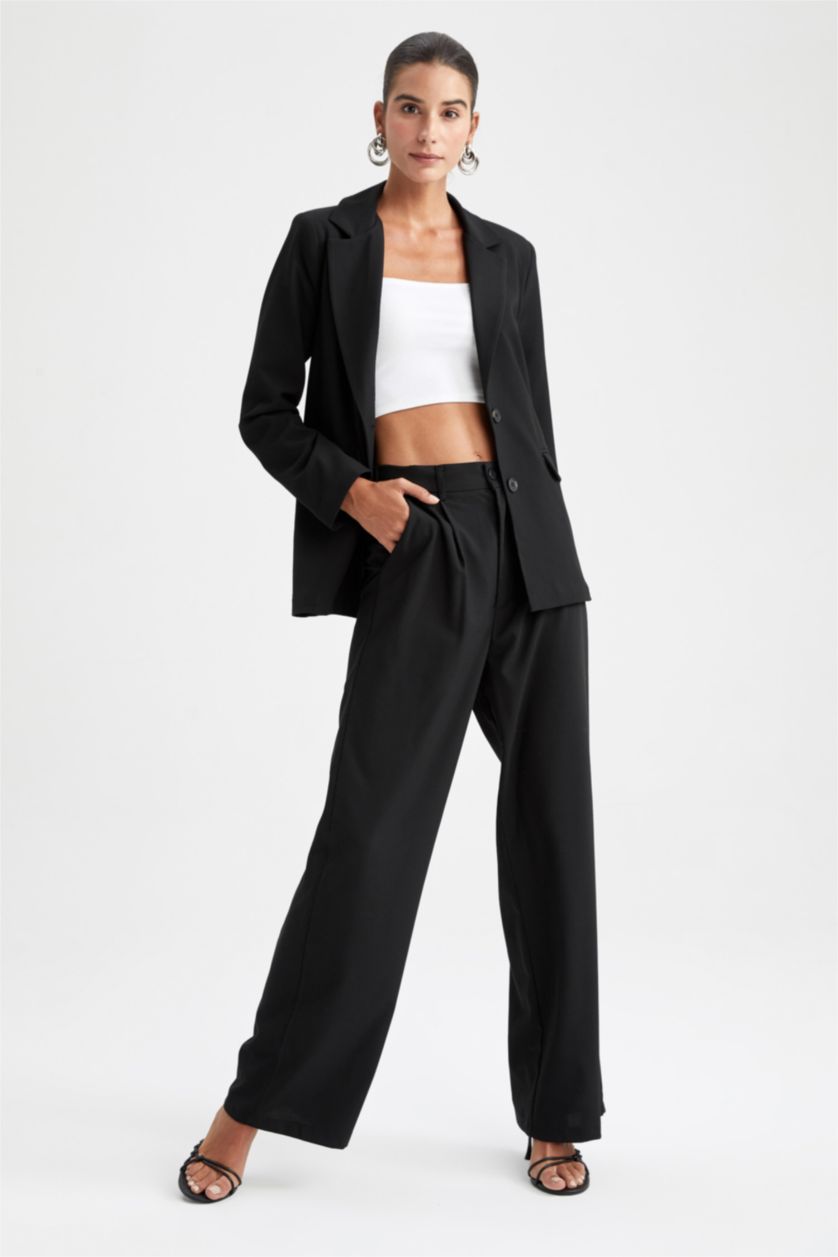 FEMME Noir Pantalon palazzo taille haute à jambe large