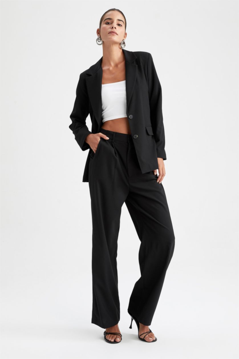 FEMME Noir Pantalon palazzo taille haute à jambe large