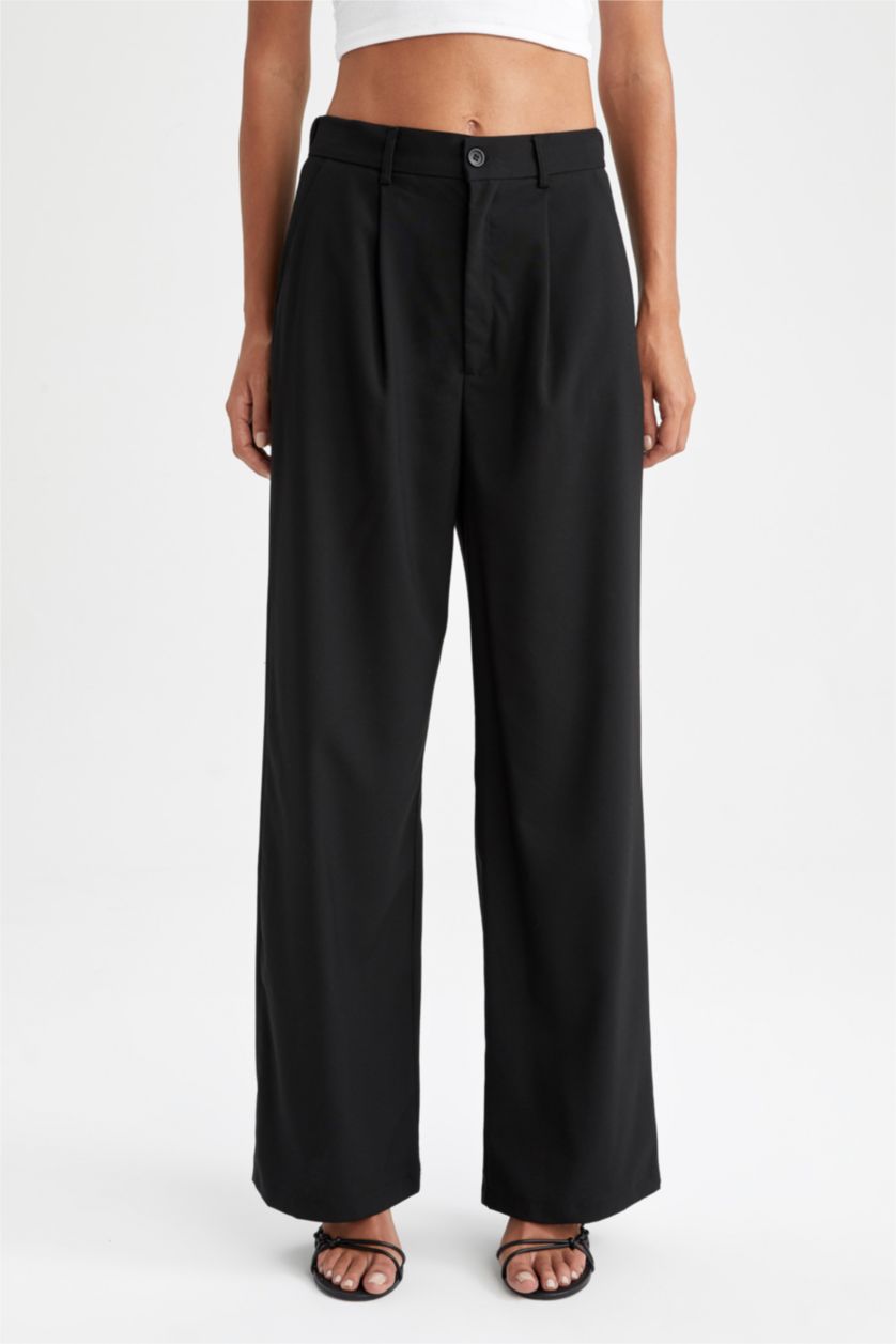 FEMME Noir Pantalon palazzo taille haute à jambe large