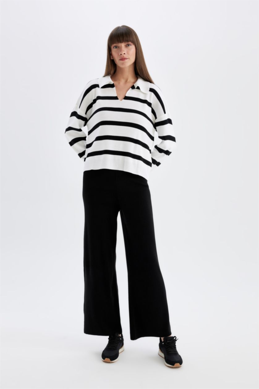 حريمي أسود بنطلون تريكو بيزك فلير فيت