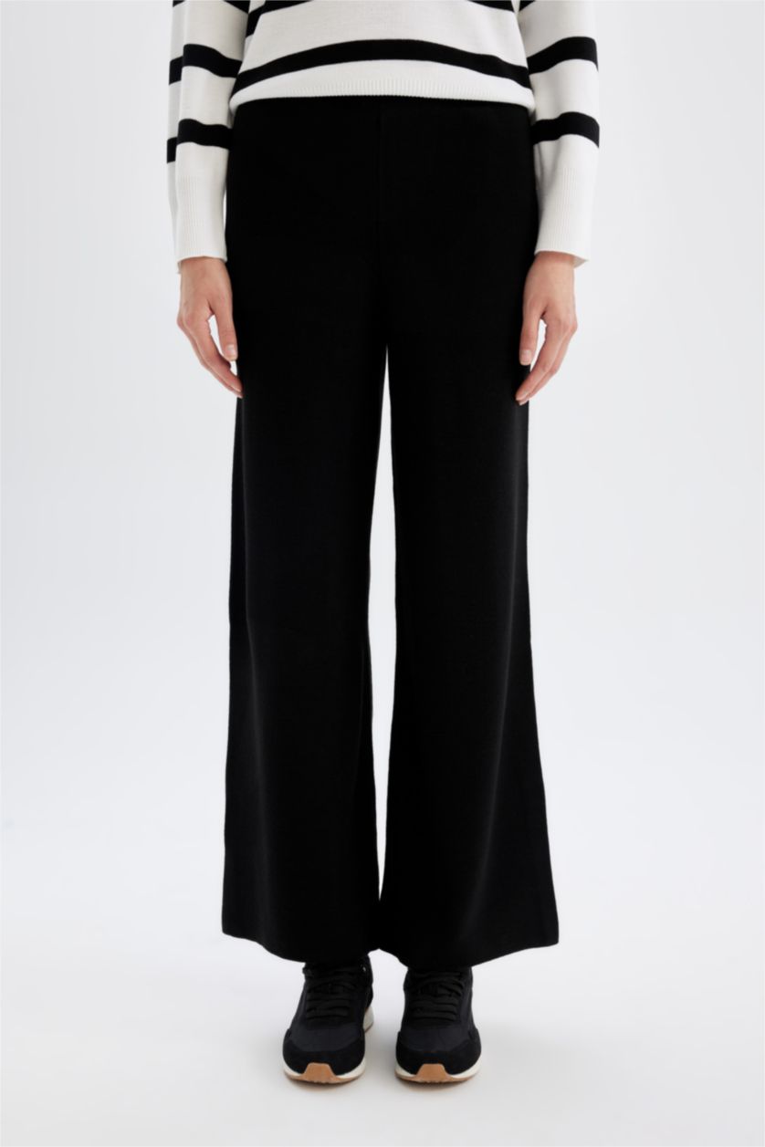 حريمي أسود بنطلون تريكو بيزك فلير فيت