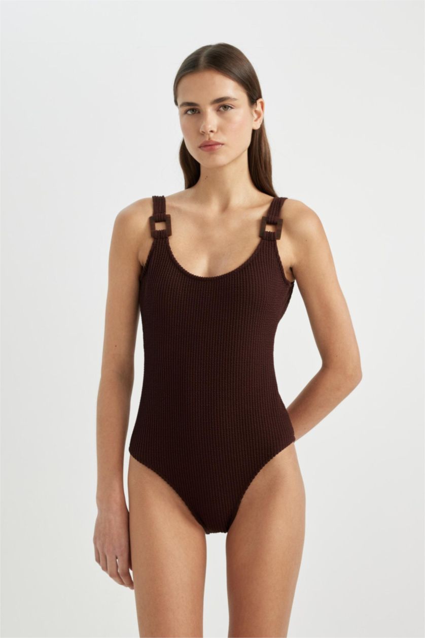 Kadın Kahve Regular Fit Bürümcük Mayo-Fall in Love