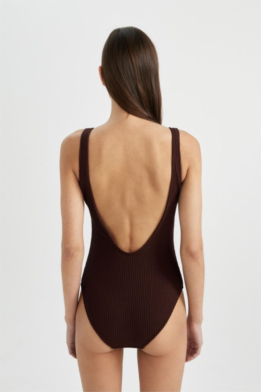 Kadın Kahve Regular Fit Bürümcük Mayo-Fall in Love