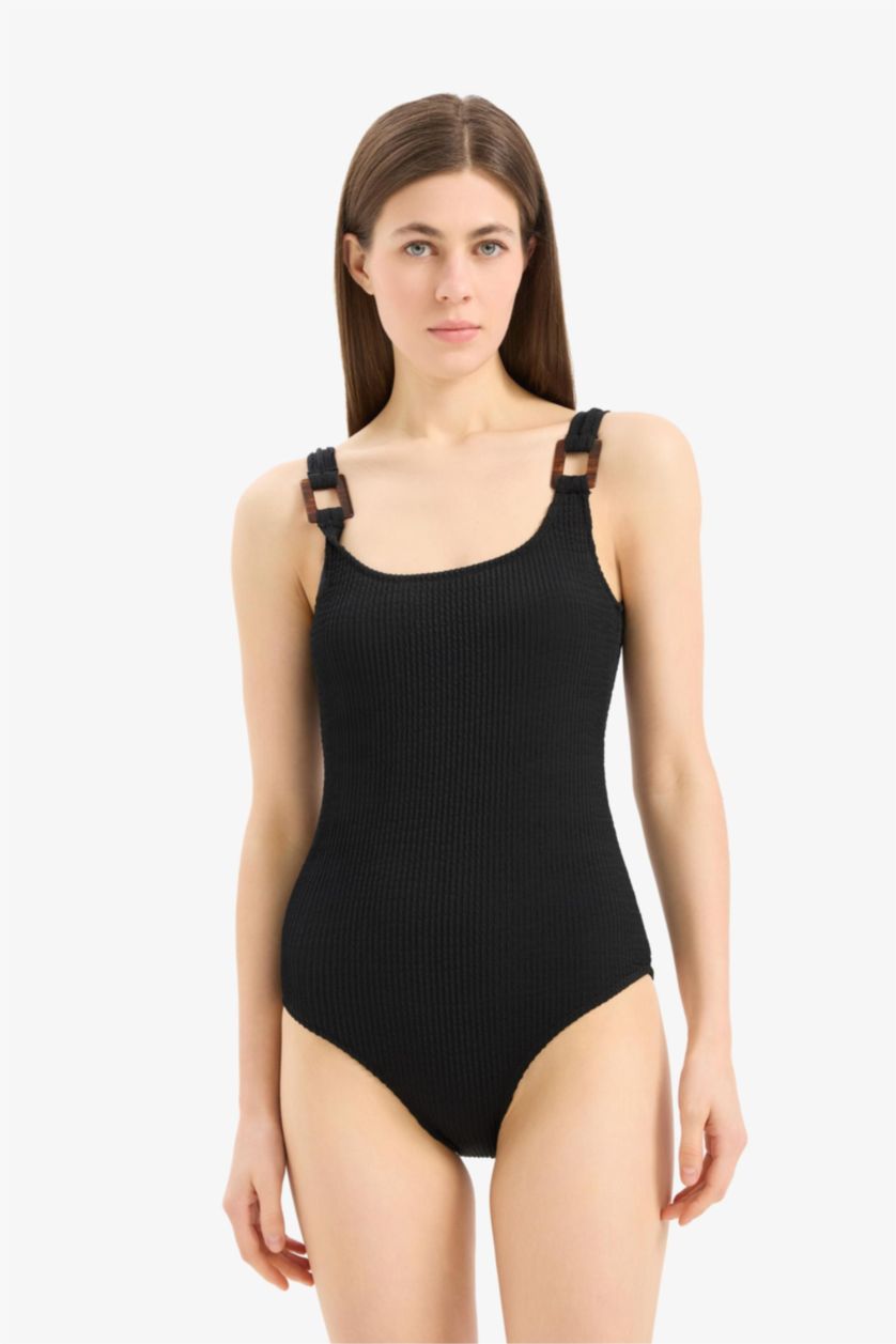 Kadın Siyah Regular Fit Bürümcük Mayo-Fall in Love