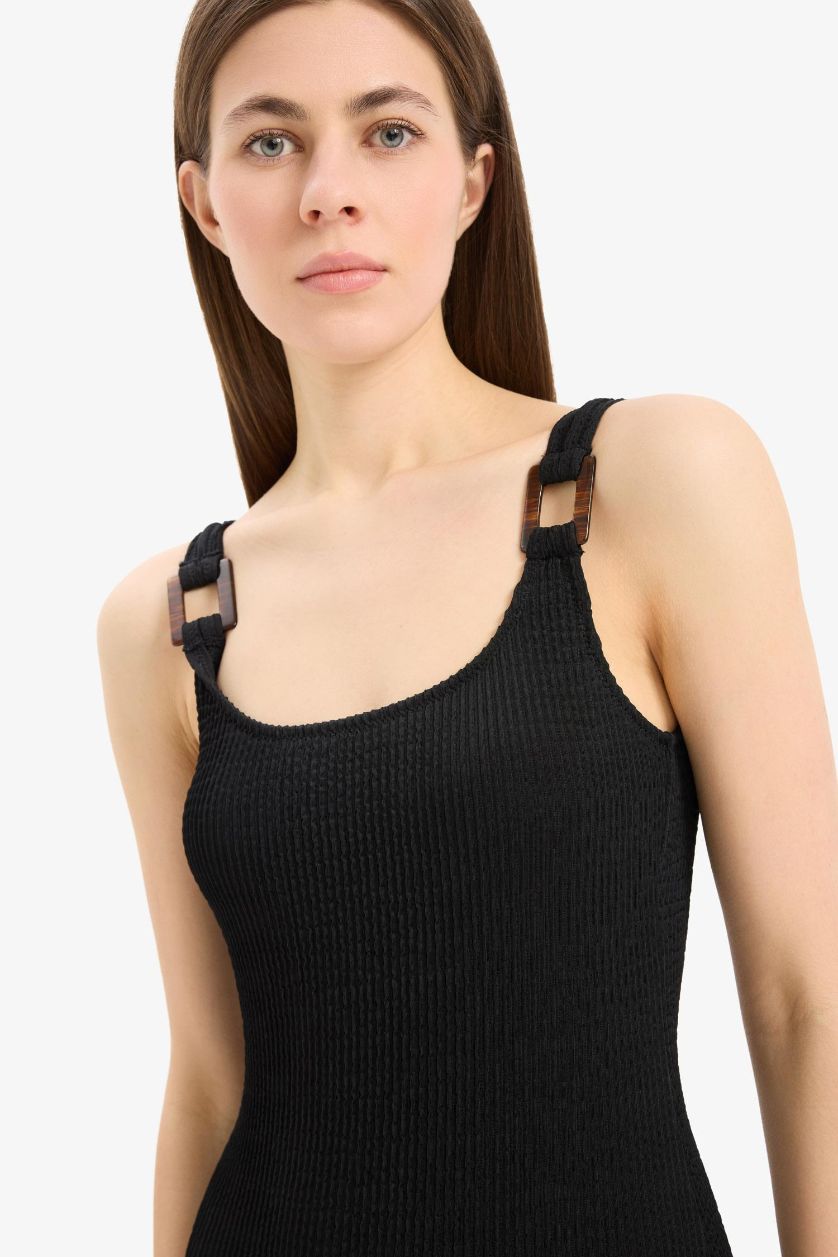 Kadın Siyah Regular Fit Bürümcük Mayo-Fall in Love