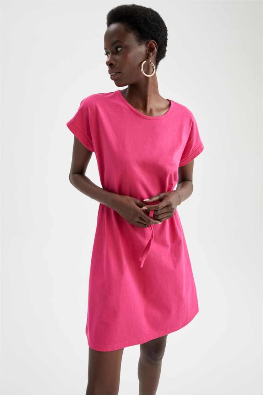 FEMME Rose Foncé Mini robe d'été basique à taille nouée à manches courtes