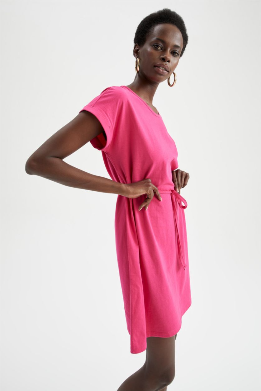 FEMME Rose Foncé Mini robe d'été basique à taille nouée à manches courtes