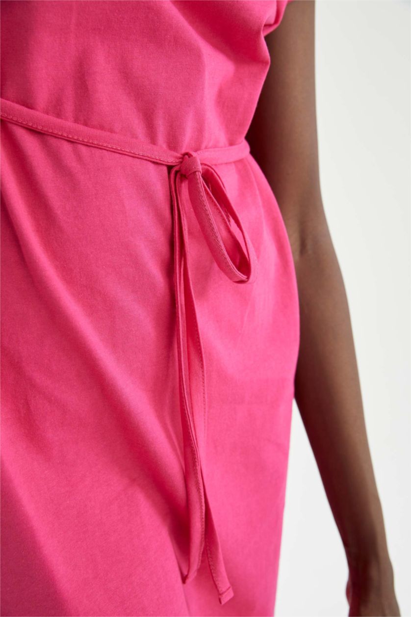 FEMME Rose Foncé Mini robe d'été basique à taille nouée à manches courtes