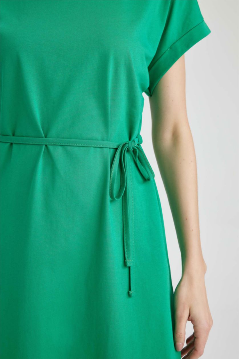 FEMME Vert Robe En Maille À Manches Courtes Très court Col arrondi