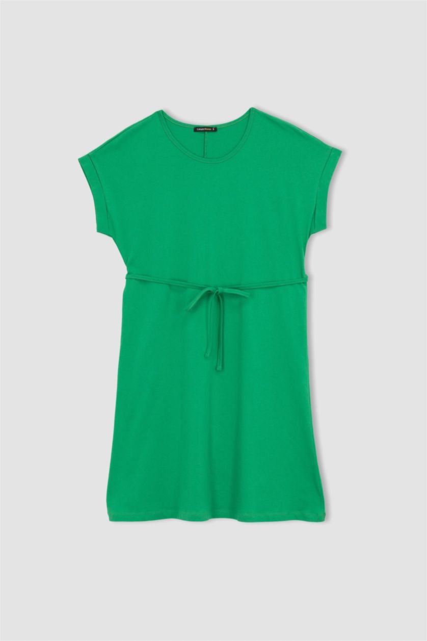 FEMME Vert Robe En Maille À Manches Courtes Très court Col arrondi