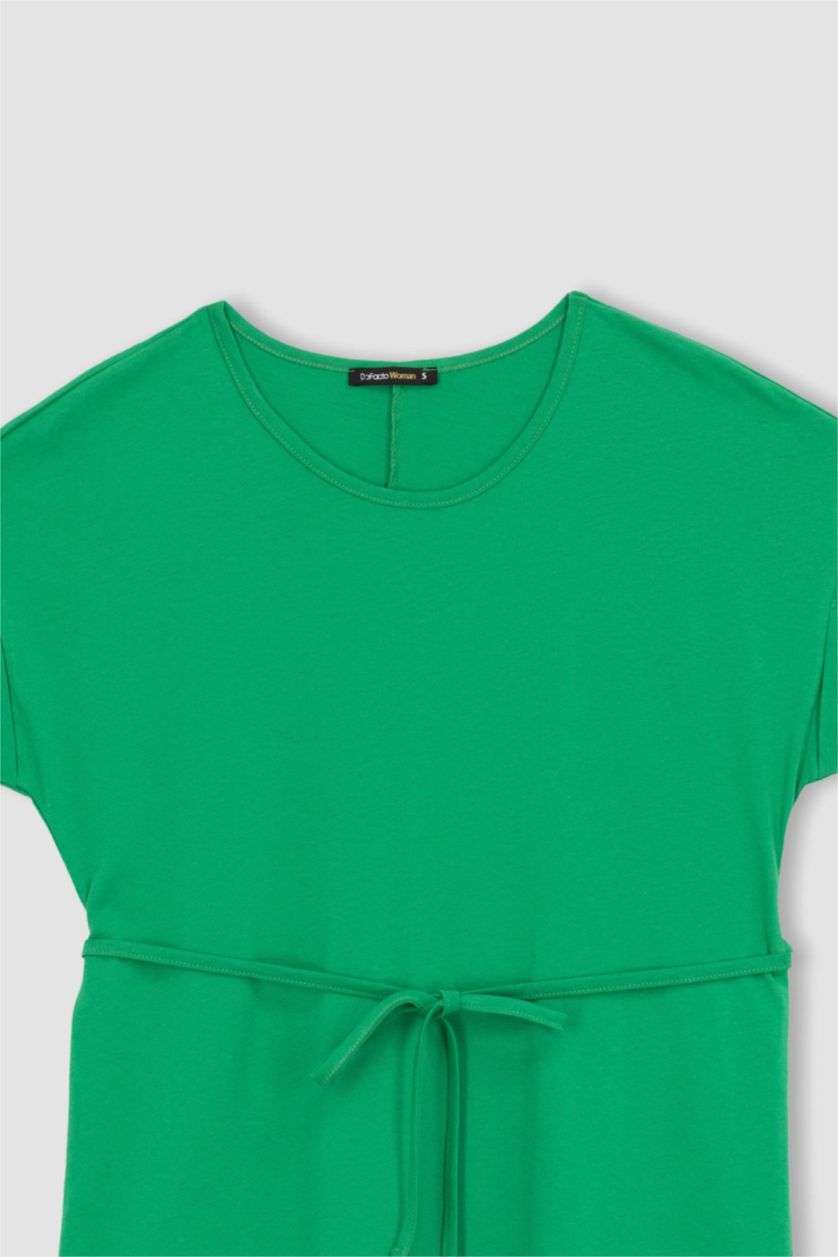 FEMME Vert Robe En Maille À Manches Courtes Très court Col arrondi