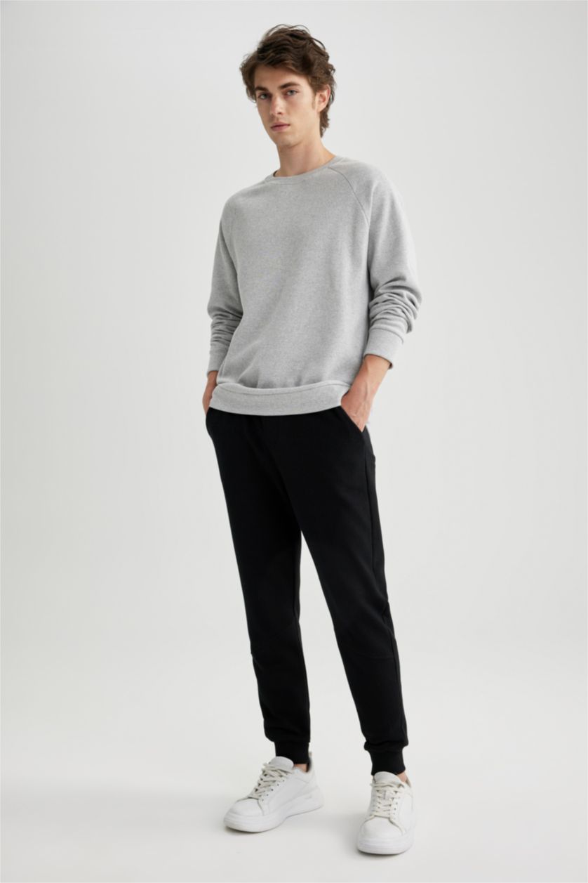 MAN Black Slim Fit Rib Hem With Pockets Pique Trousers