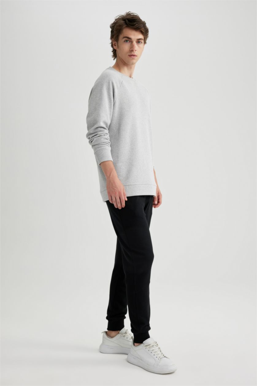 MAN Black Slim Fit Rib Hem With Pockets Pique Trousers