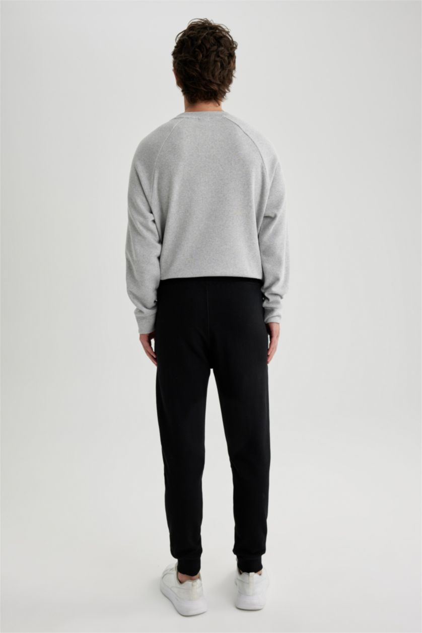 MAN Black Slim Fit Rib Hem With Pockets Pique Trousers