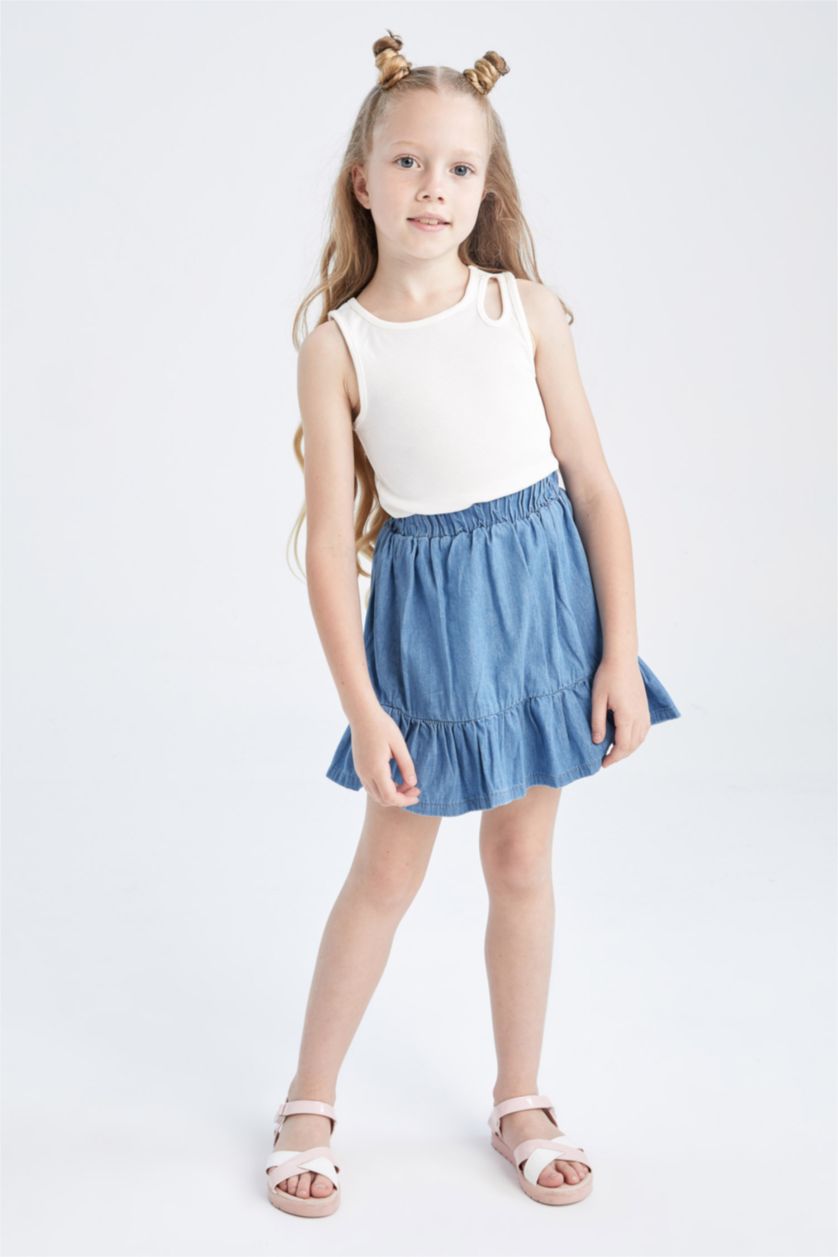 GIRLS & TEENS Light Blue Girl Elasticated Waist Mini Denim Skirt