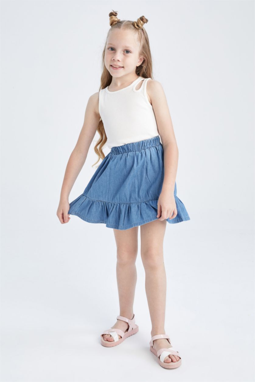 GIRLS & TEENS Light Blue Girl Elasticated Waist Mini Denim Skirt