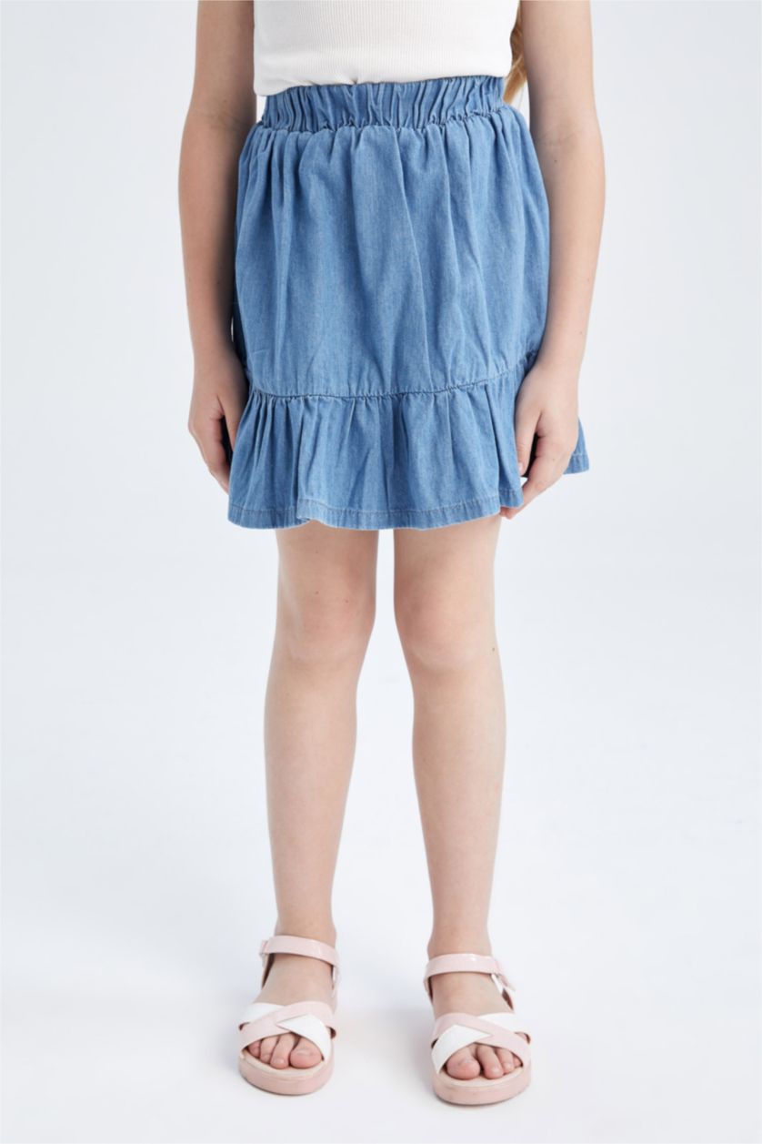 GIRLS & TEENS Light Blue Girl Elasticated Waist Mini Denim Skirt