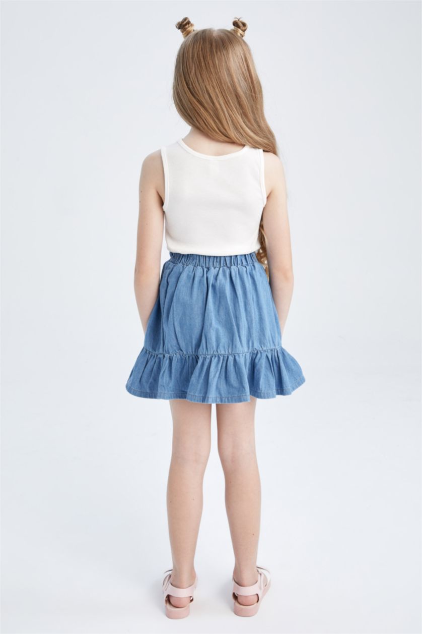 GIRLS & TEENS Light Blue Girl Elasticated Waist Mini Denim Skirt