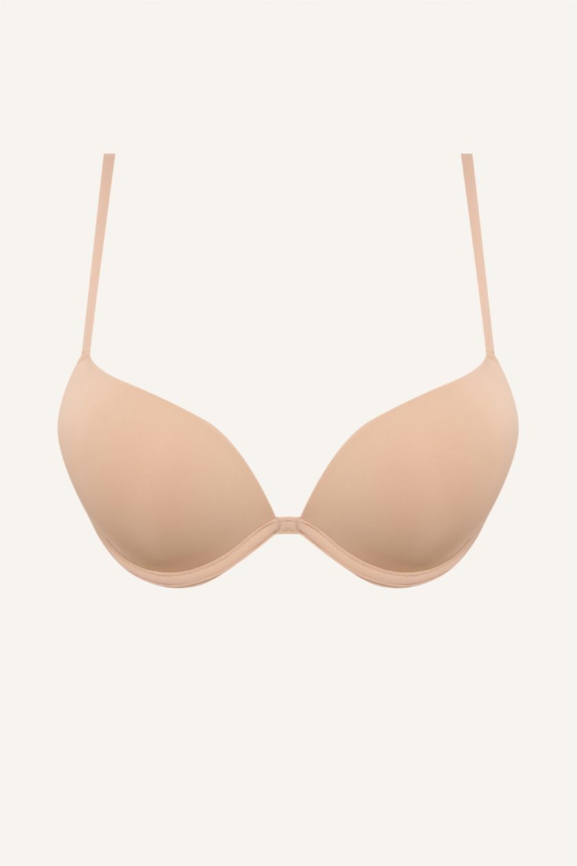 Kadın Bej Micro Kaplı Full Push Up Balenli Tişört Bra