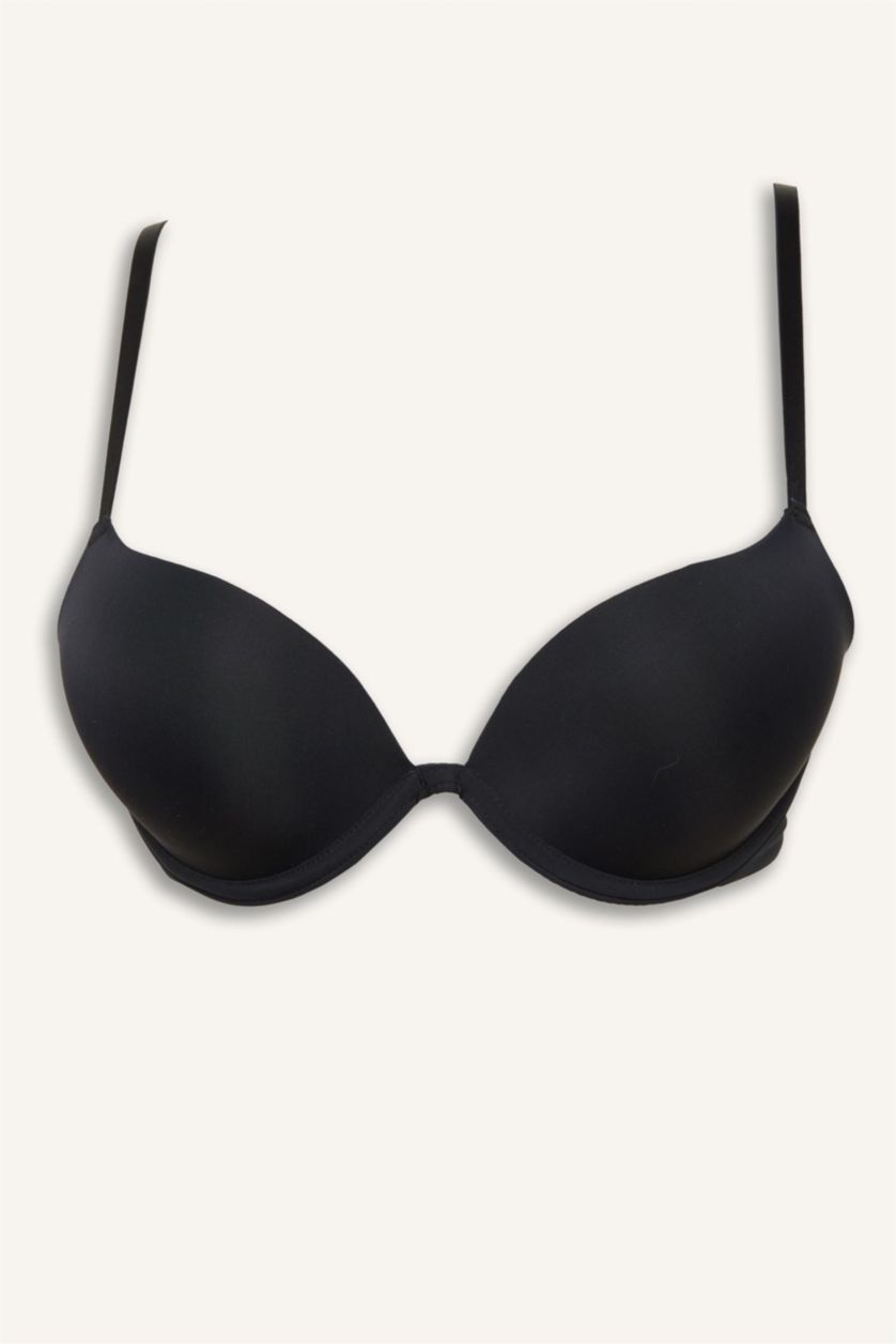 Women Black Micro Covered Full Push Up Underwired T-Shirt Bra