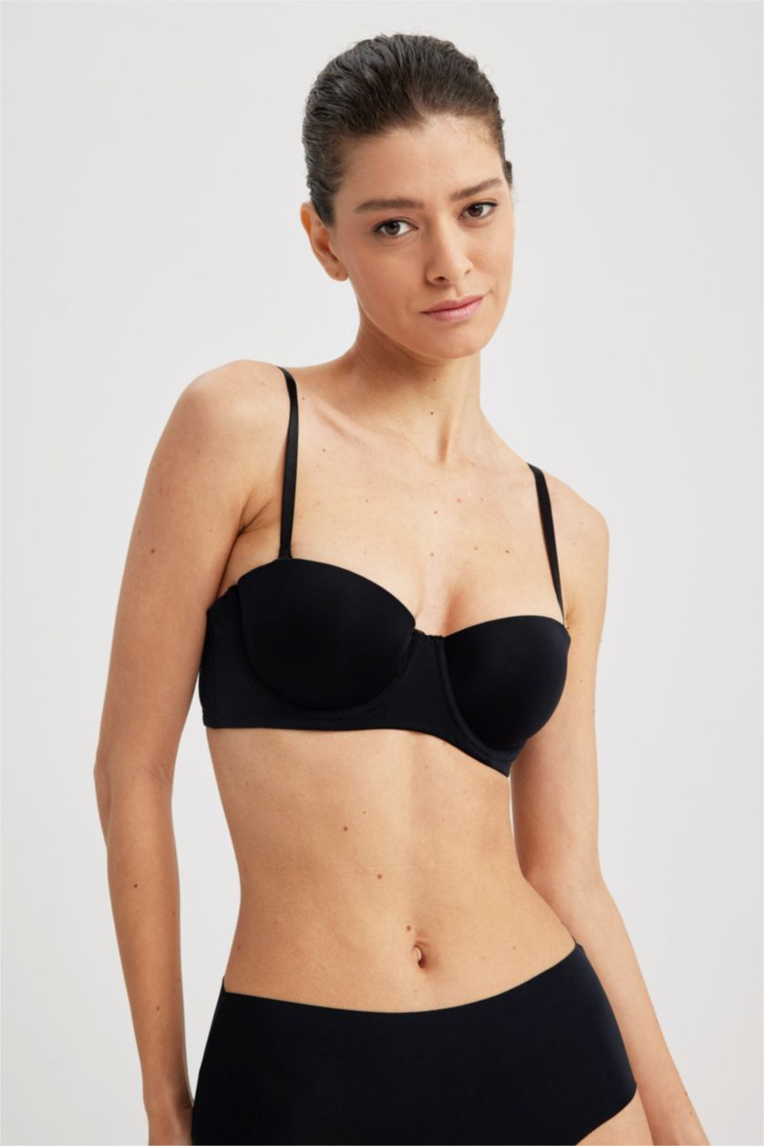 WOMAN Black Fall In Love Micro Strapless Removable Strap Unpadded Bra