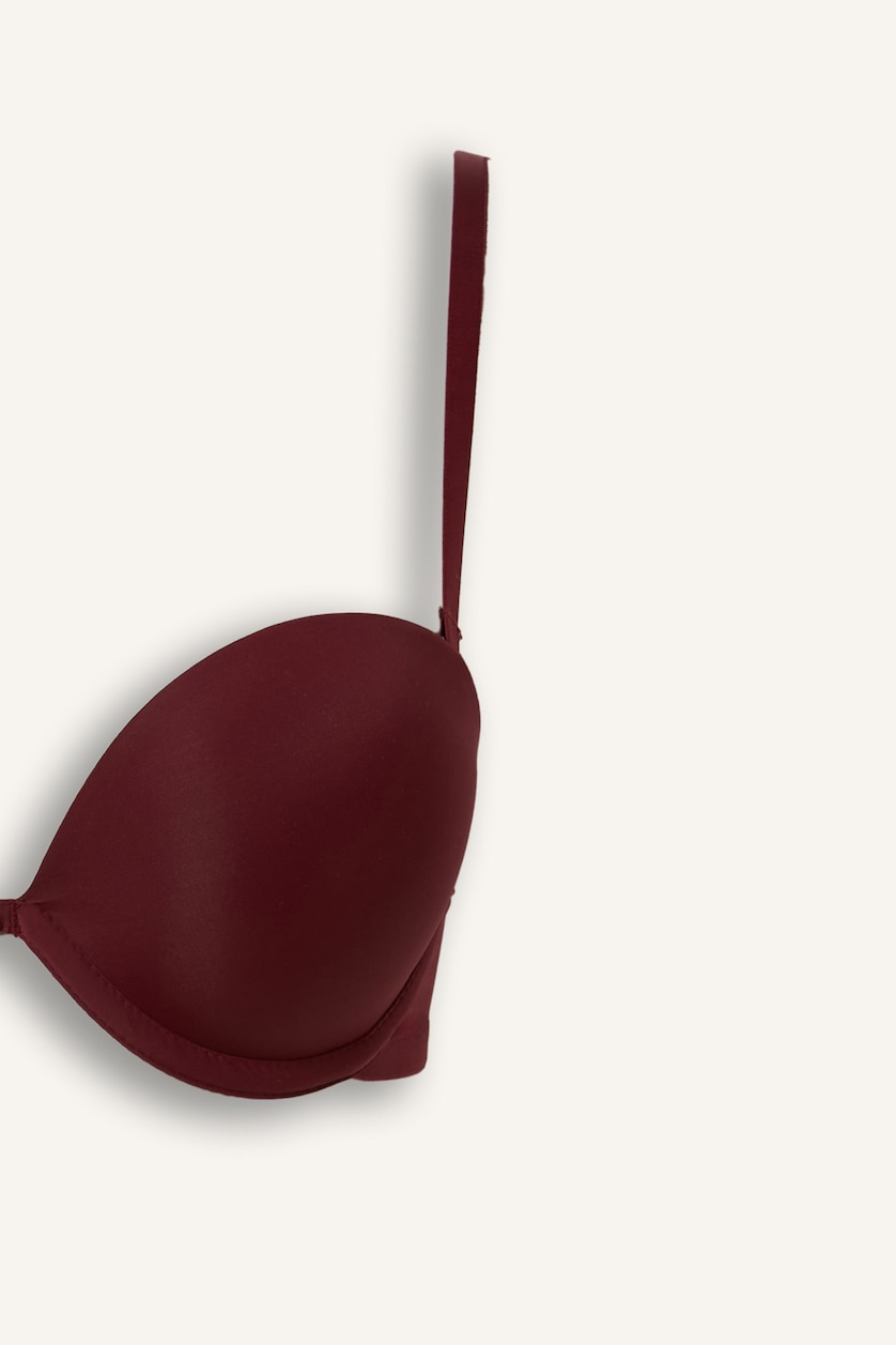 Kadın Bordo Micro Kaplı Yarım Dolgulu Balenli Straplez Sütyen