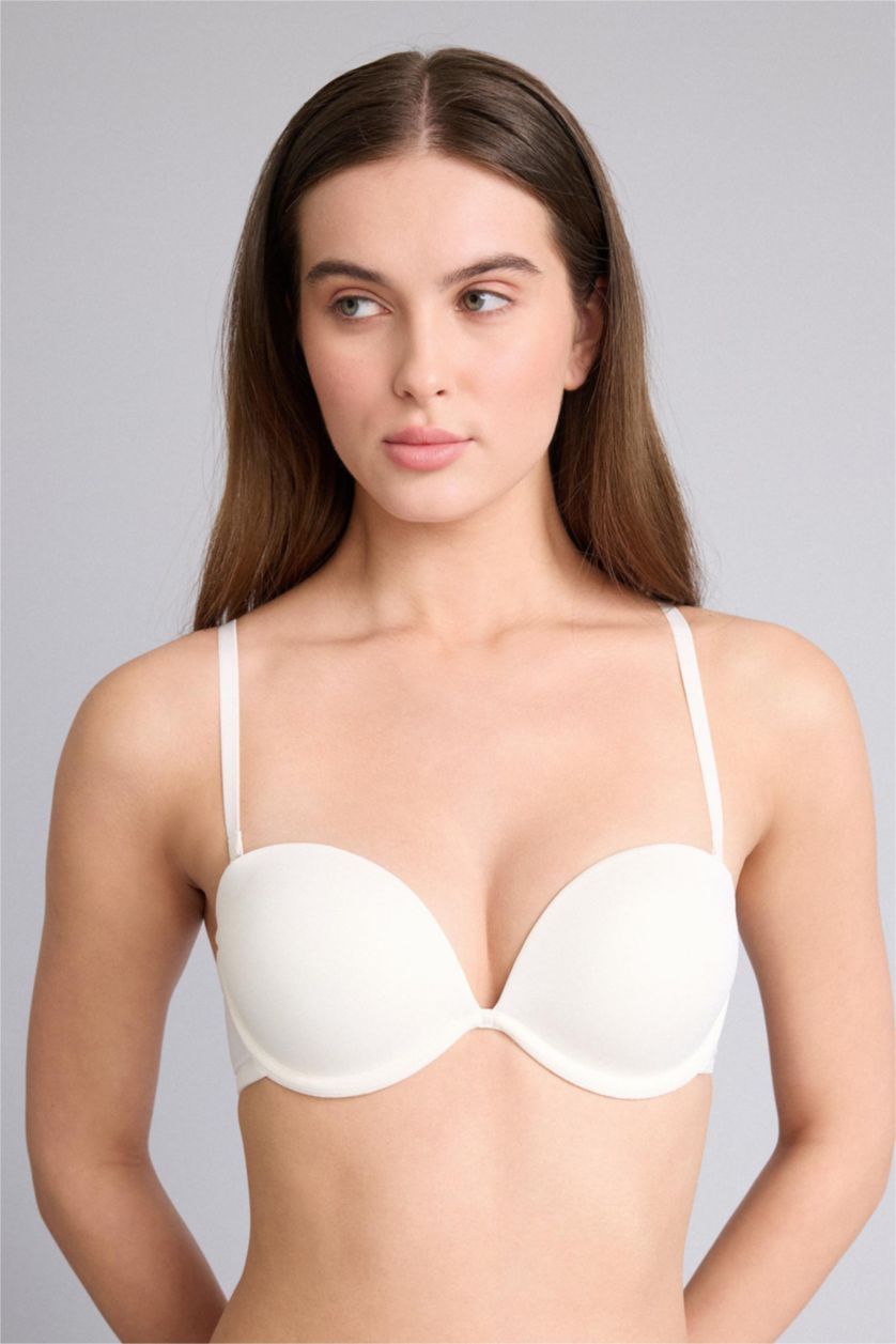 WOMAN Ecru Micro Covered Half Padded Underwired Strapless Bra