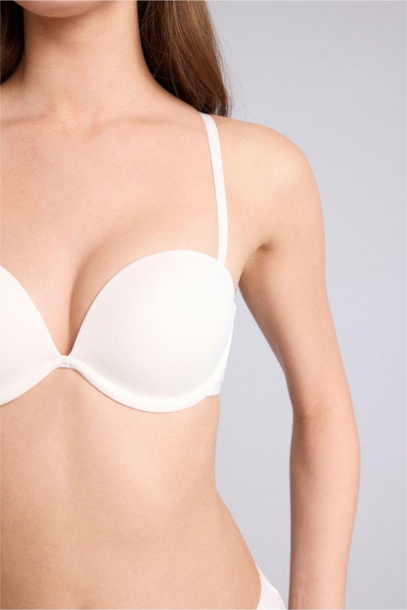 WOMAN Ecru Micro Covered Half Padded Underwired Strapless Bra
