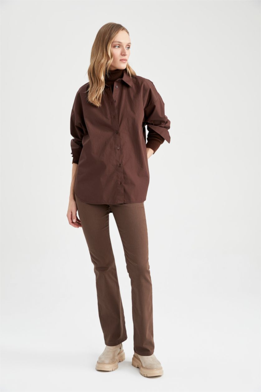 FEMME Marron Chemises à manches longues Popeline Col De Chemise