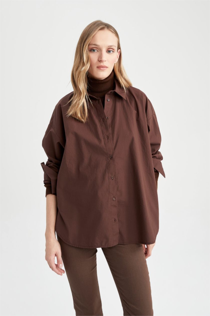 FEMME Marron Chemises à manches longues Popeline Col De Chemise