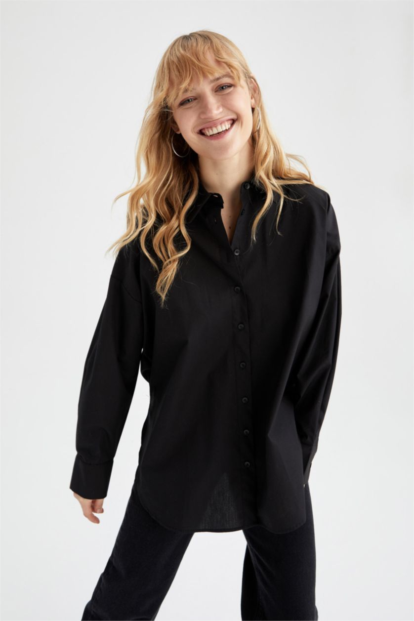 FEMME Noir Oversize Fit Poplin Long Sleeve Shirt