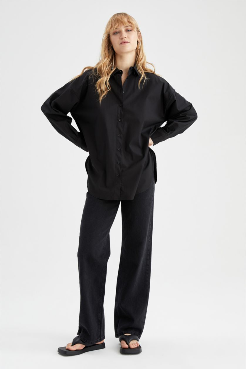 FEMME Noir Oversize Fit Poplin Long Sleeve Shirt